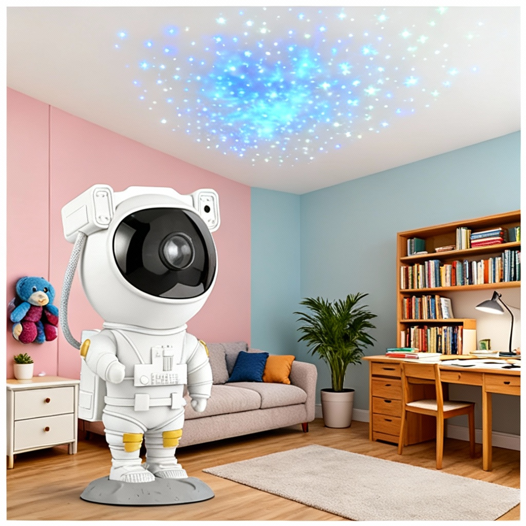 Kolorowe projekcje galaktyki w pokoju